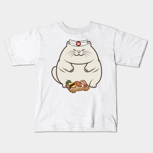 Funny fat cat is a sushi chef Kids T-Shirt